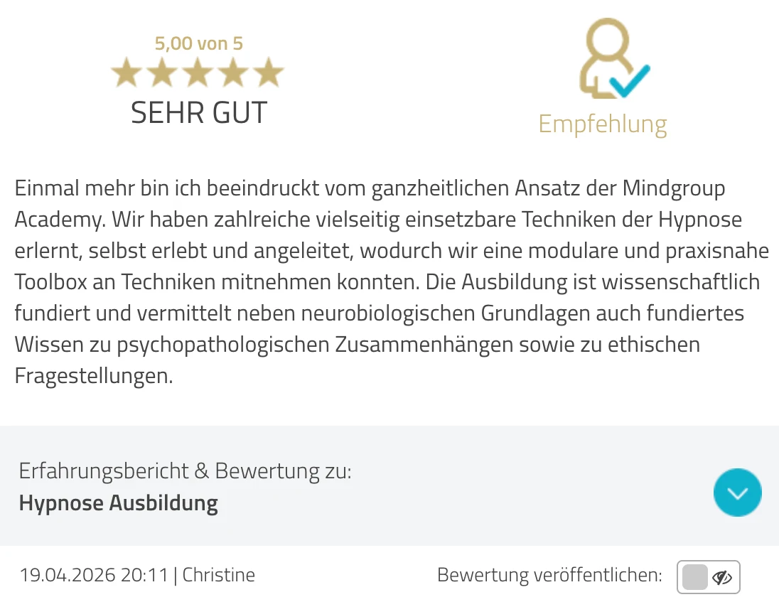 ProvenExpert-Bewertung Christine — 5 von 5 Sternen, Hypnose Ausbildung