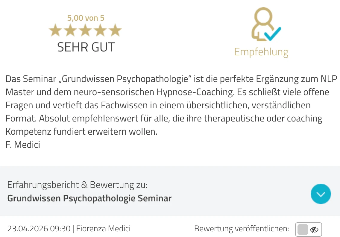 ProvenExpert-Bewertung Fiorenza Medici — 5 von 5 Sternen, Grundwissen Psychopathologie
