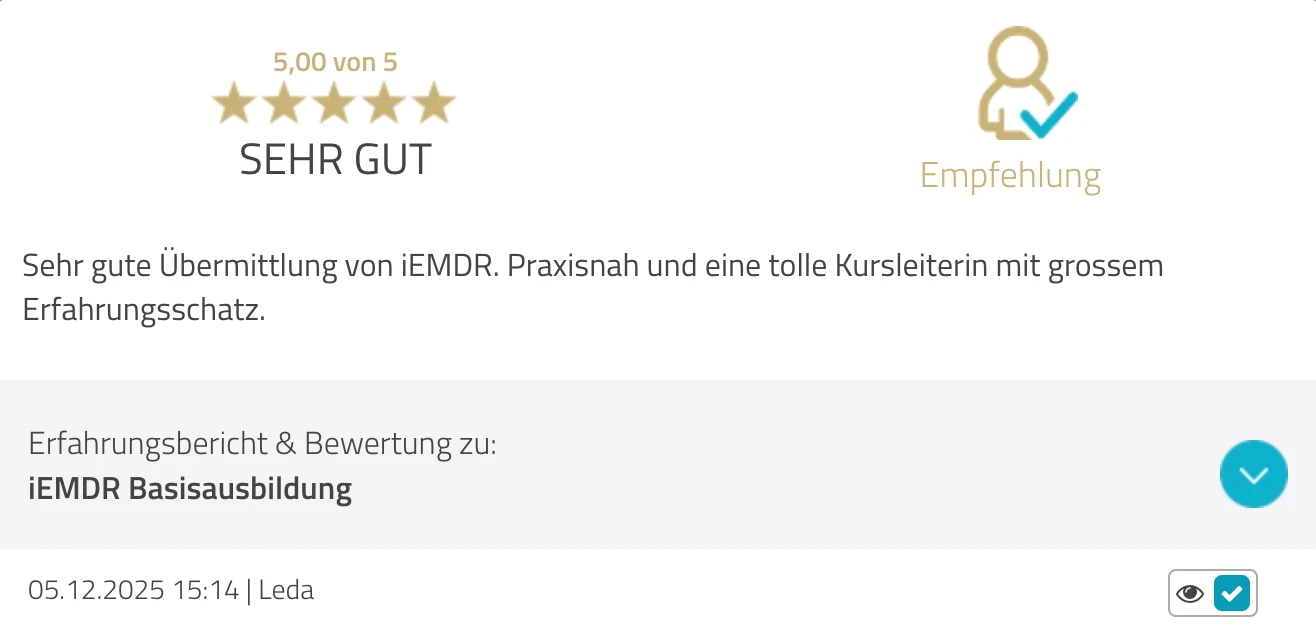 ProvenExpert-Bewertung Leda — 5 von 5 Sternen, iEMDR Basisausbildung