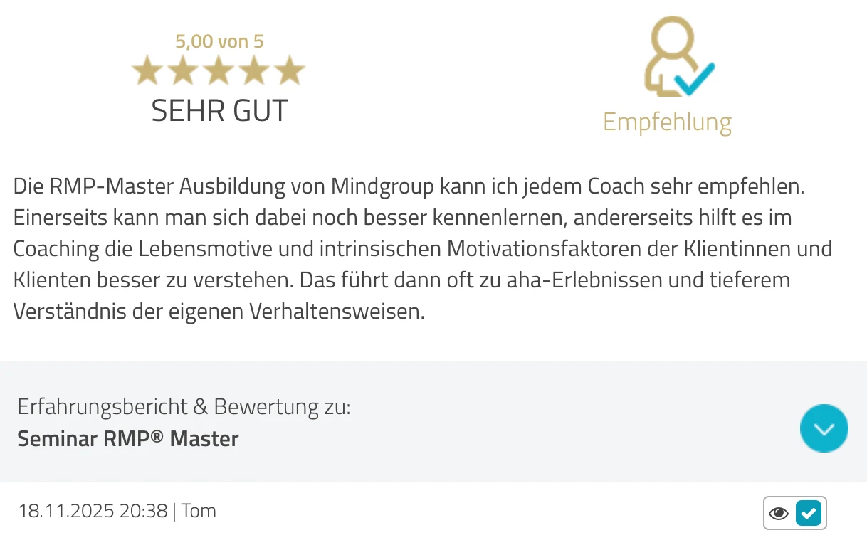 ProvenExpert-Bewertung Tom — 5 von 5 Sternen, Seminar RMP Master