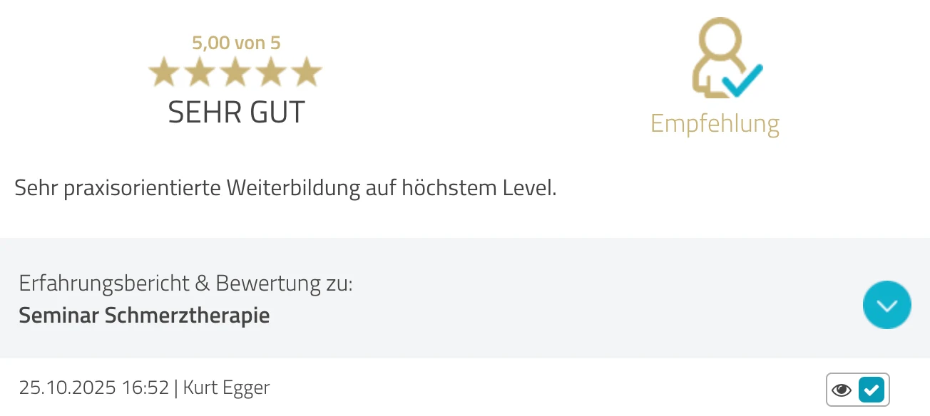 ProvenExpert-Bewertung Kurt Egger — 5 von 5 Sternen, Seminar Schmerztherapie