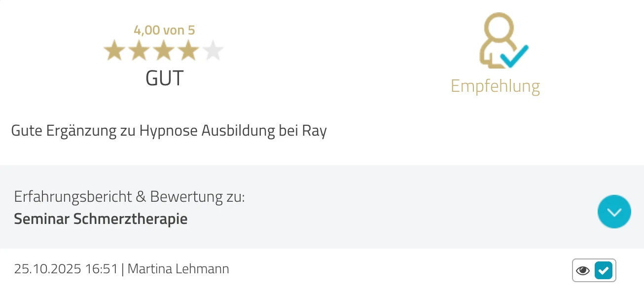 ProvenExpert-Bewertung Martina Lehmann — 4 von 5 Sternen, Seminar Schmerztherapie