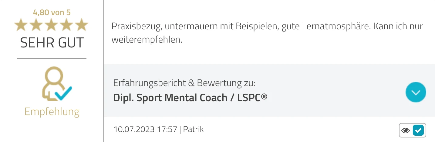 ProvenExpert-Bewertung Patrik — 4.8 von 5 Sternen, Dipl. Sport Mental Coach / LSPC®